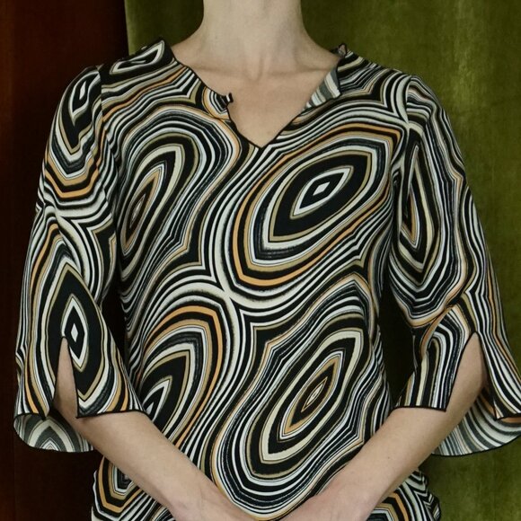 Late 90s Y2K Vintage Op Art Top w/Lettuce Hem, S/M - Picture 1 of 15